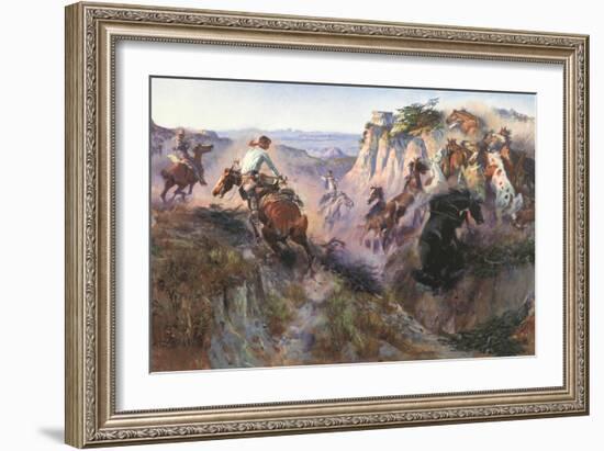 The Wild Horse Hunters-Charles Marion Russell-Framed Art Print