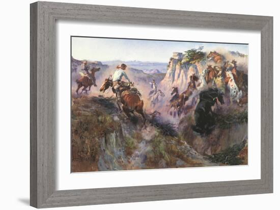 The Wild Horse Hunters-Charles Marion Russell-Framed Art Print