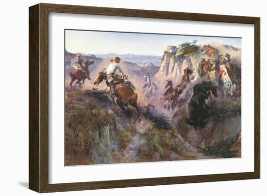 The Wild Horse Hunters-Charles Marion Russell-Framed Art Print