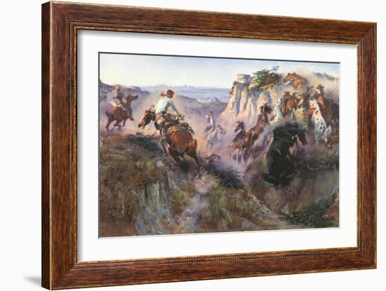 The Wild Horse Hunters-Charles Marion Russell-Framed Art Print