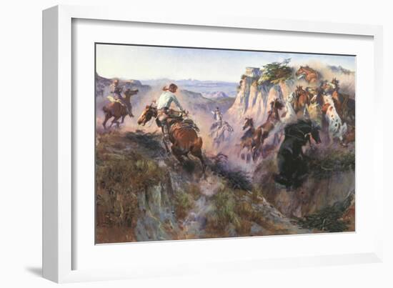 The Wild Horse Hunters-Charles Marion Russell-Framed Art Print