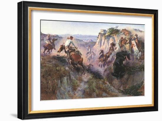 The Wild Horse Hunters-Charles Marion Russell-Framed Art Print