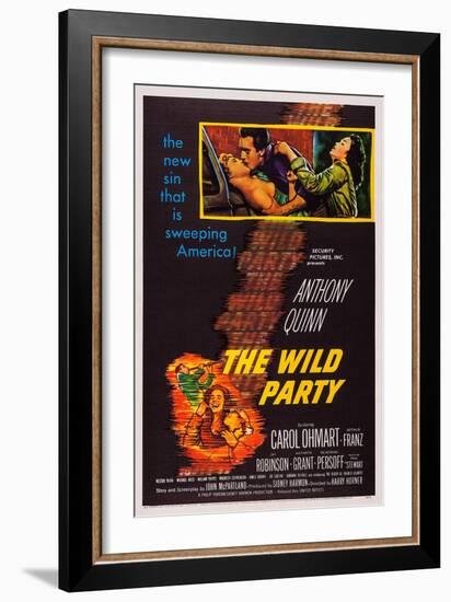 The Wild Party, Top, from Left: Carol Ohmart, Anthony Quinn, Kathryn Grant, 1956-null-Framed Art Print