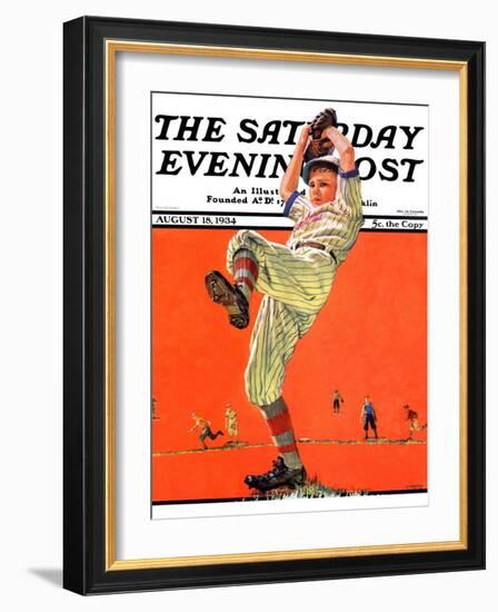 "The Windup," Saturday Evening Post Cover, August 18, 1934-Eugene Iverd-Framed Giclee Print