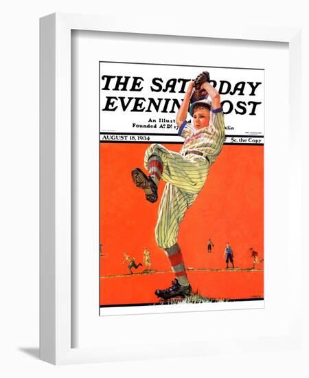 "The Windup," Saturday Evening Post Cover, August 18, 1934-Eugene Iverd-Framed Giclee Print