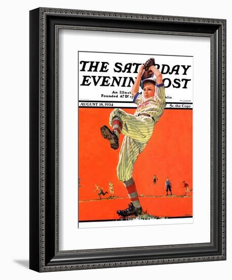 "The Windup," Saturday Evening Post Cover, August 18, 1934-Eugene Iverd-Framed Giclee Print