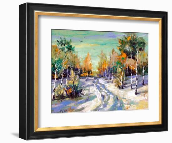 The Winter Landscape Executed By Oil On A Canvas-balaikin2009-Framed Art Print