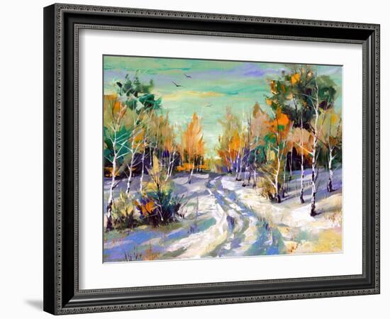 The Winter Landscape Executed By Oil On A Canvas-balaikin2009-Framed Art Print