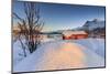 The Winter Sun Illuminates a Typical Norwegian Red House Surrounded by Fresh Snow-Roberto Moiola-Mounted Photographic Print