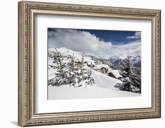 The Winter Sun Shines on the Snowy Mountain Huts and Woods, Bettmeralp, District of Raron-Roberto Moiola-Framed Photographic Print