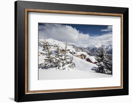 The Winter Sun Shines on the Snowy Mountain Huts and Woods, Bettmeralp, District of Raron-Roberto Moiola-Framed Photographic Print