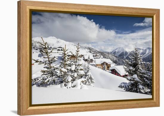 The Winter Sun Shines on the Snowy Mountain Huts and Woods, Bettmeralp, District of Raron-Roberto Moiola-Framed Premier Image Canvas