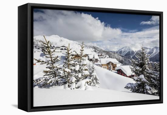 The Winter Sun Shines on the Snowy Mountain Huts and Woods, Bettmeralp, District of Raron-Roberto Moiola-Framed Premier Image Canvas