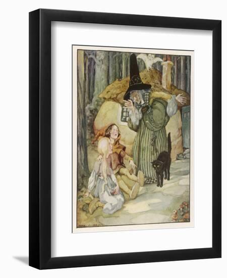 The Witch and Her Cat Find Hansel and Grethel-Anne Anderson-Framed Art Print