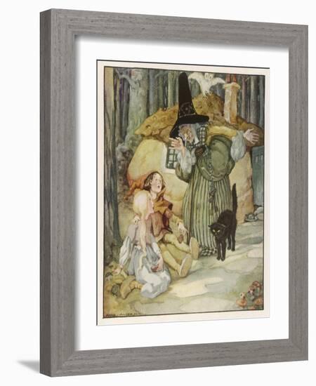 The Witch and Her Cat Find Hansel and Grethel-Anne Anderson-Framed Art Print