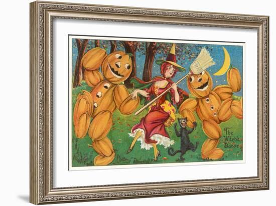 The Witch's Dance, Jack O'Lanterns, Cat-null-Framed Art Print