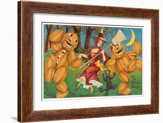 The Witch's Dance, Jack O'Lanterns, Cat-null-Framed Art Print