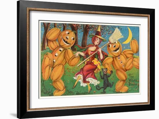 The Witch's Dance, Jack O'Lanterns, Cat-null-Framed Art Print