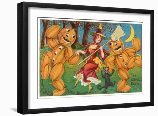The Witch's Dance, Jack O'Lanterns, Cat-null-Framed Art Print