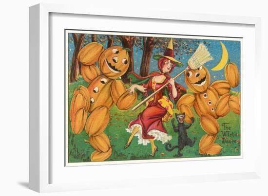 The Witch's Dance, Jack O'Lanterns, Cat-null-Framed Art Print