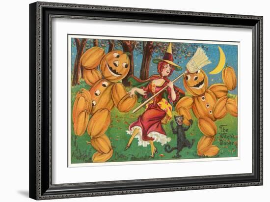 The Witch's Dance, Jack O'Lanterns, Cat-null-Framed Art Print