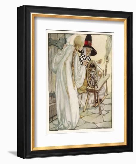 The Witch Shows Sleeping Beauty the Spinning Wheel-Anne Anderson-Framed Art Print