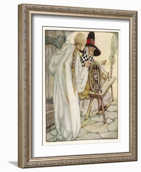 The Witch Shows Sleeping Beauty the Spinning Wheel-Anne Anderson-Framed Art Print