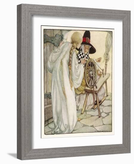 The Witch Shows Sleeping Beauty the Spinning Wheel-Anne Anderson-Framed Art Print