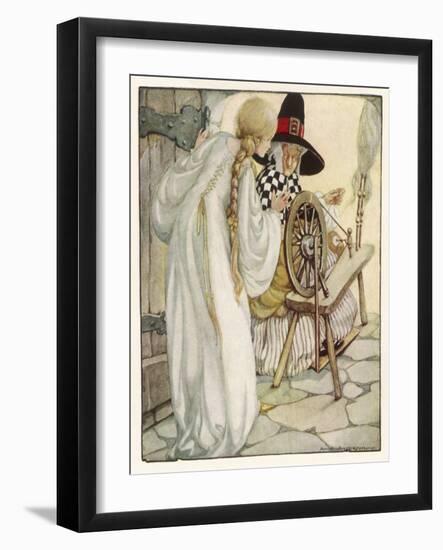 The Witch Shows Sleeping Beauty the Spinning Wheel-Anne Anderson-Framed Art Print