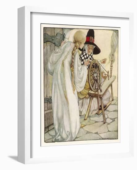 The Witch Shows Sleeping Beauty the Spinning Wheel-Anne Anderson-Framed Art Print