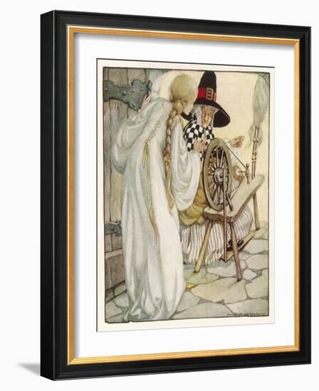 The Witch Shows Sleeping Beauty the Spinning Wheel-Anne Anderson-Framed Art Print