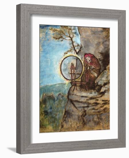 The witch who spun socks for old Erik, pastel on paper-Theodor Severin Kittelsen-Framed Giclee Print