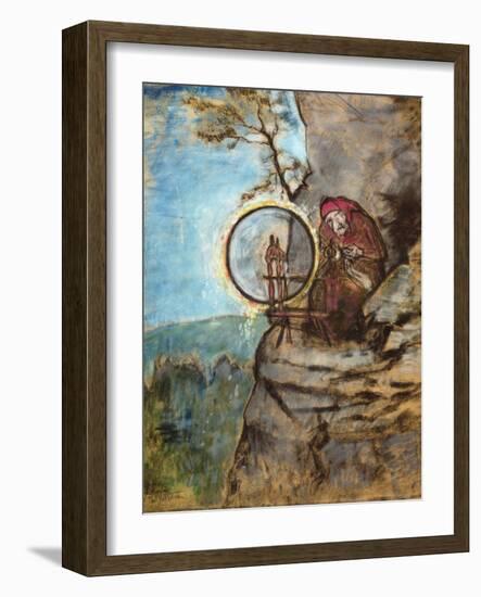 The witch who spun socks for old Erik, pastel on paper-Theodor Severin Kittelsen-Framed Giclee Print