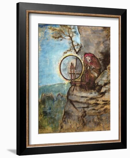 The witch who spun socks for old Erik, pastel on paper-Theodor Severin Kittelsen-Framed Giclee Print