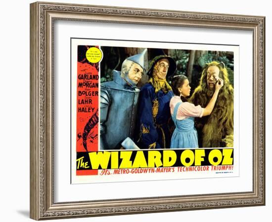 The Wizard of Oz, from Left: Jack Haley, Ray Bolger, Judy Garland, Bert Lahr, 1939-null-Framed Art Print