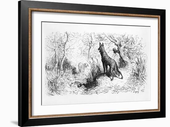 The Wolf and the Lamb, Illustration from Fables by Jean de La Fontaine-Gustave Doré-Framed Giclee Print