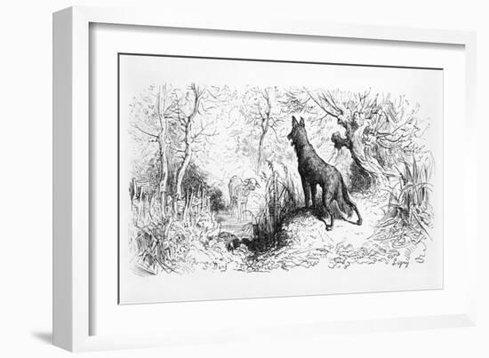 The Wolf and the Lamb, Illustration from Fables by Jean de La Fontaine-Gustave Doré-Framed Giclee Print