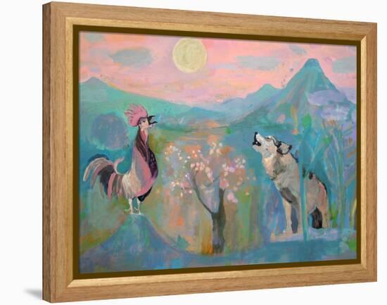 The Wolf and the Rooster Sing by Moonlight-Iria Fernandez Alvarez-Framed Stretched Canvas