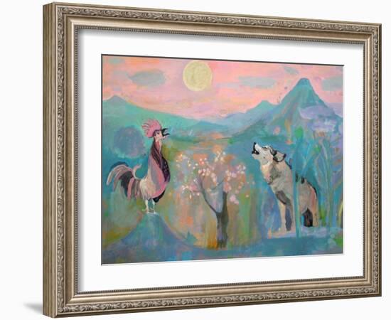 The Wolf and the Rooster Sing by Moonlight-Iria Fernandez Alvarez-Framed Art Print