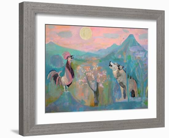 The Wolf and the Rooster Sing by Moonlight-Iria Fernandez Alvarez-Framed Art Print