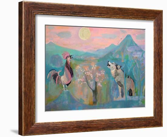 The Wolf and the Rooster Sing by Moonlight-Iria Fernandez Alvarez-Framed Art Print