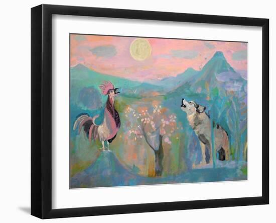 The Wolf and the Rooster Sing by Moonlight-Iria Fernandez Alvarez-Framed Art Print