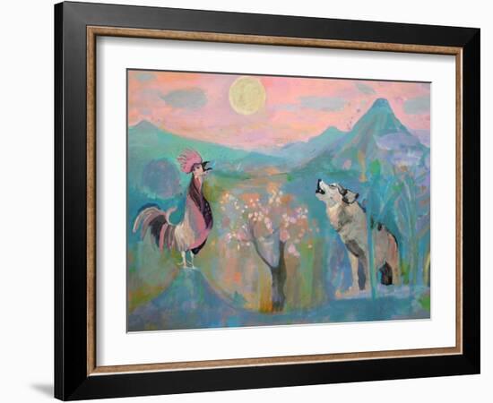 The Wolf and the Rooster Sing by Moonlight-Iria Fernandez Alvarez-Framed Art Print