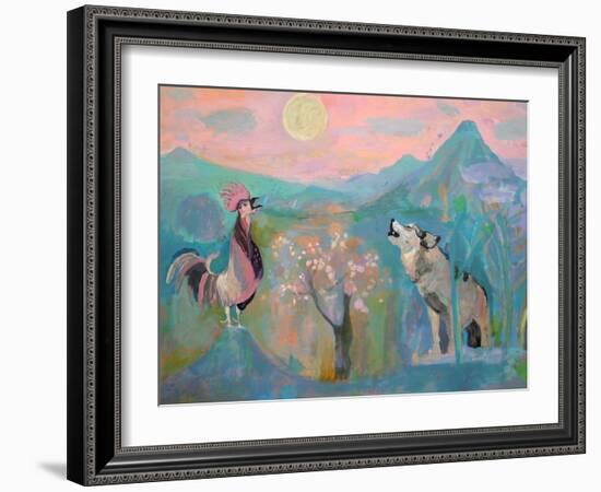 The Wolf and the Rooster Sing by Moonlight-Iria Fernandez Alvarez-Framed Art Print