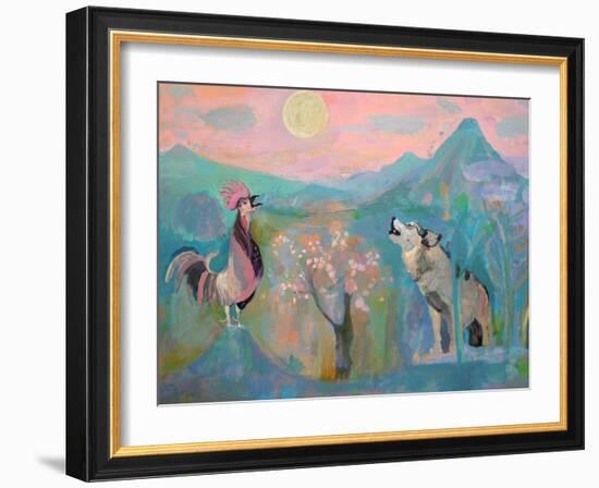 The Wolf and the Rooster Sing by Moonlight-Iria Fernandez Alvarez-Framed Art Print