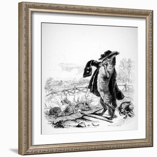 The Wolf Turned Shepherd, Illustration for 'Fables' of La Fontaine (1621-95), Published by H.…-J.J. Grandville-Framed Giclee Print