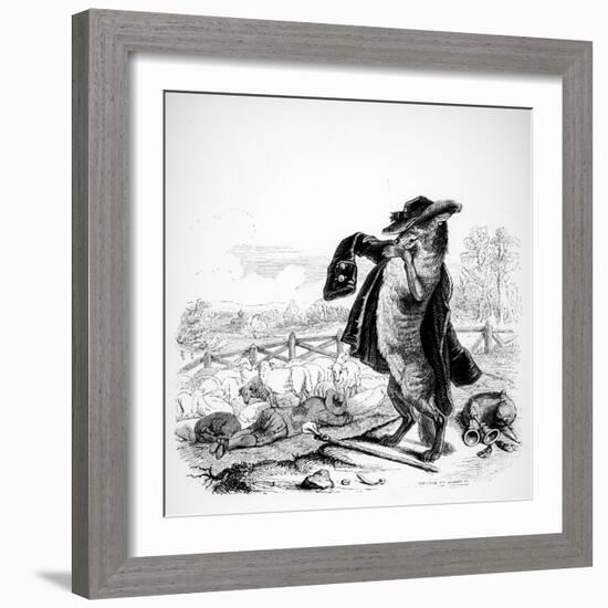 The Wolf Turned Shepherd, Illustration for 'Fables' of La Fontaine (1621-95), Published by H.…-J.J. Grandville-Framed Giclee Print