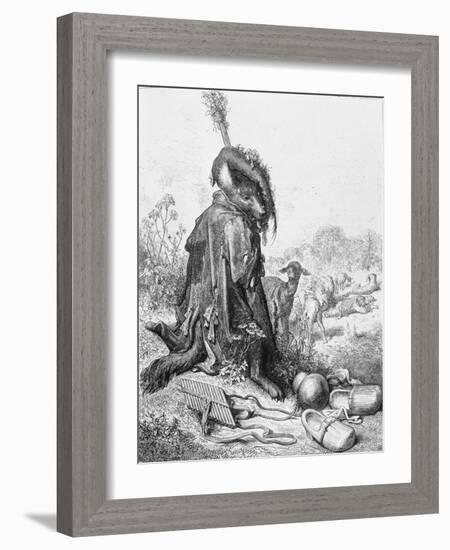 The Wolf Turned Shepherd, Illustration from 'Fables' by La Fontaine, 1868-Gustave Doré-Framed Giclee Print