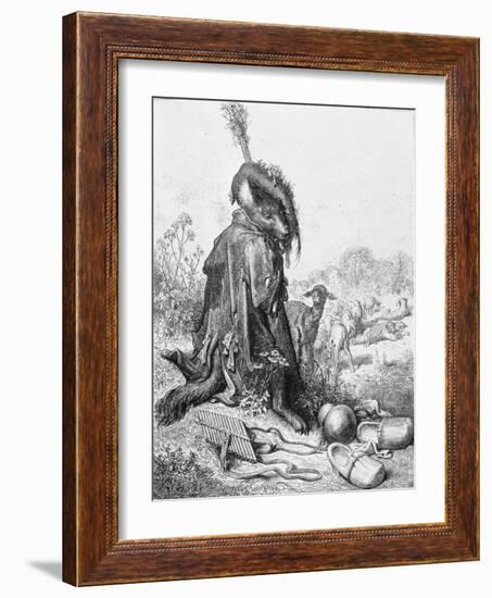 The Wolf Turned Shepherd, Illustration from 'Fables' by La Fontaine, 1868-Gustave Doré-Framed Giclee Print