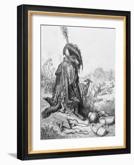 The Wolf Turned Shepherd, Illustration from 'Fables' by La Fontaine, 1868-Gustave Doré-Framed Giclee Print